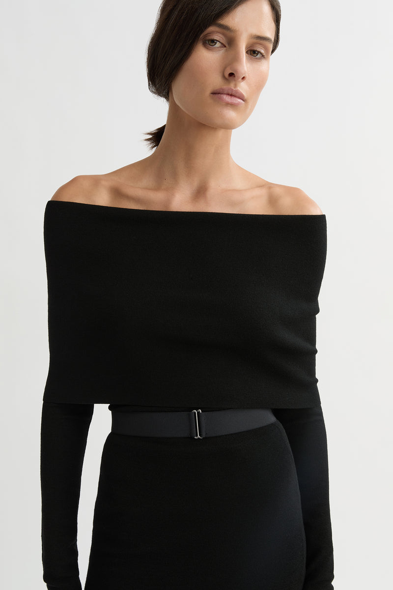 Cora Merino Off Shoulder Knit Black