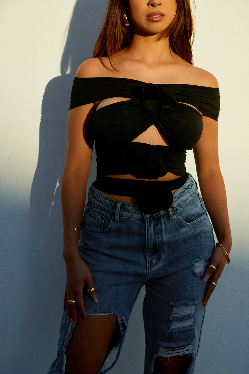 Noelya Off Shoulder Rosette Top - Black
