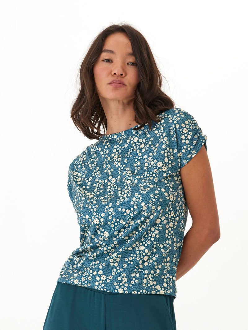 Leoni Micro Bloom Print Off-Shoulder Luxe Jersey Top