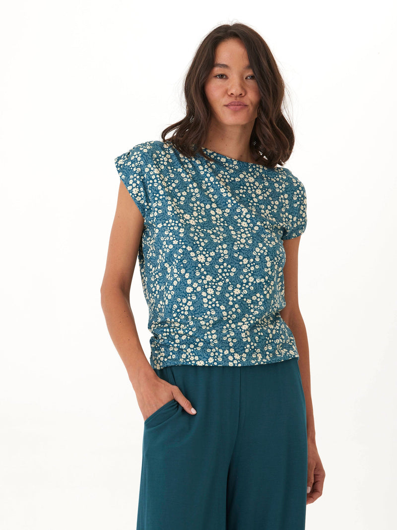 Leoni Micro Bloom Print Off-Shoulder Luxe Jersey Top