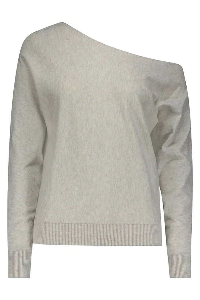 COTTON CASHMERE OFF THE SHOULDER TOP IN LIGHT HEATHER GREY