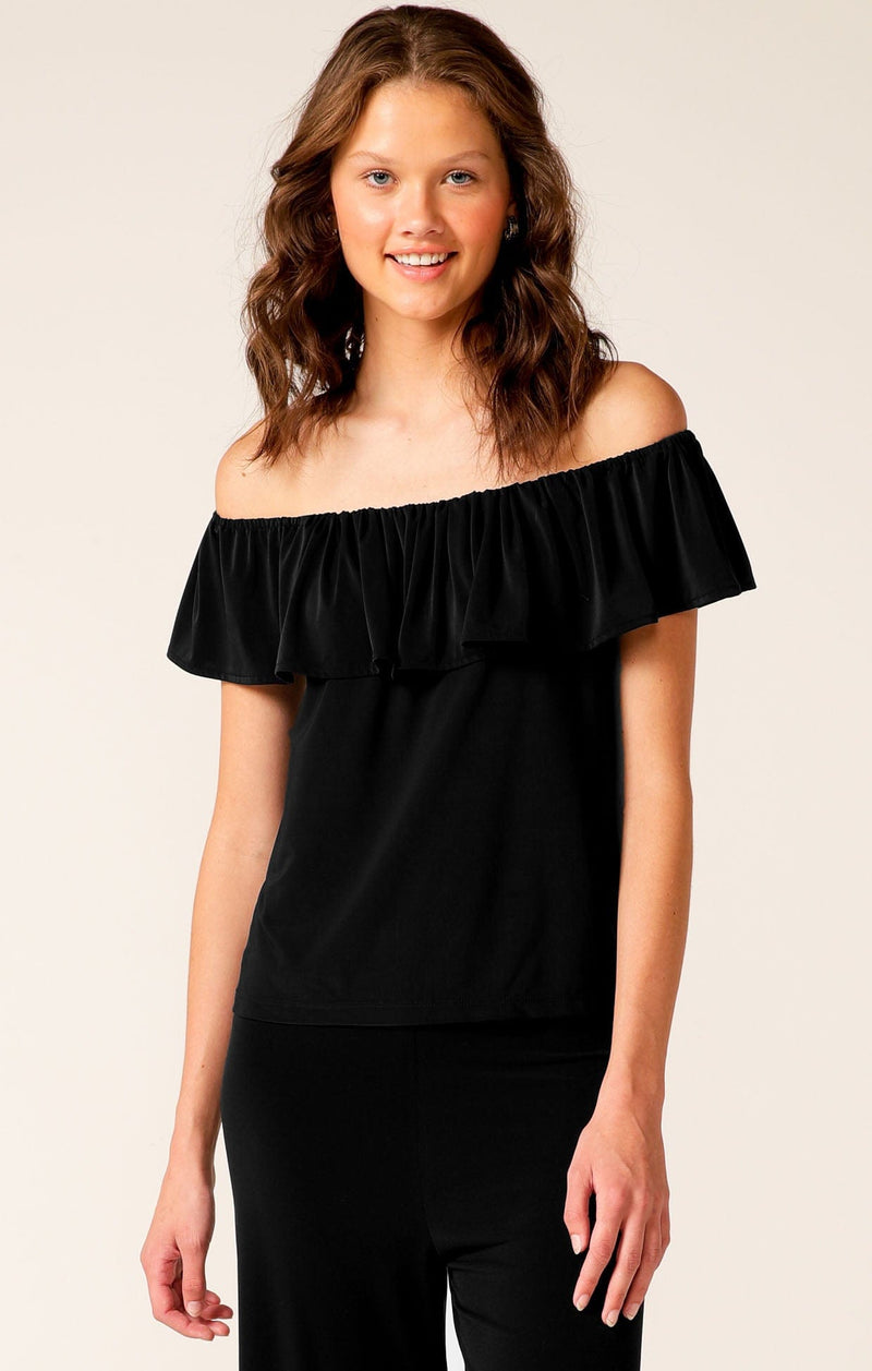 OFF SHOULDER FRILL TOP IN BLACK