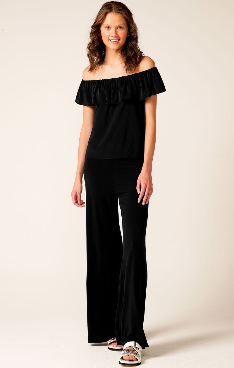 OFF SHOULDER FRILL TOP IN BLACK