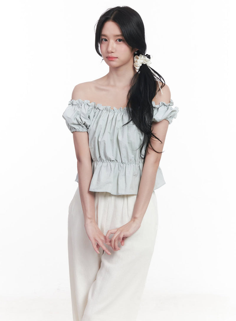 Frill Puff Off-Shoulder Crop Top CY523