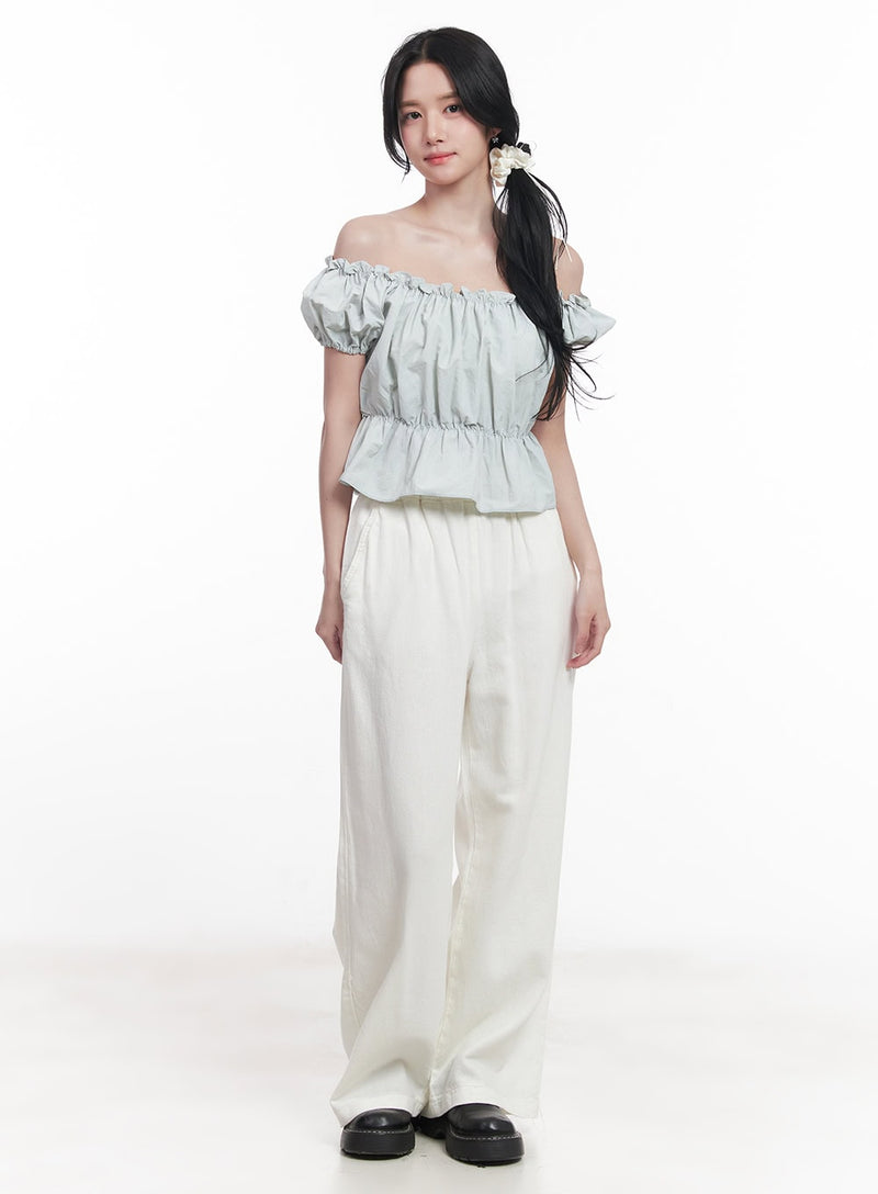 Frill Puff Off-Shoulder Crop Top CY523