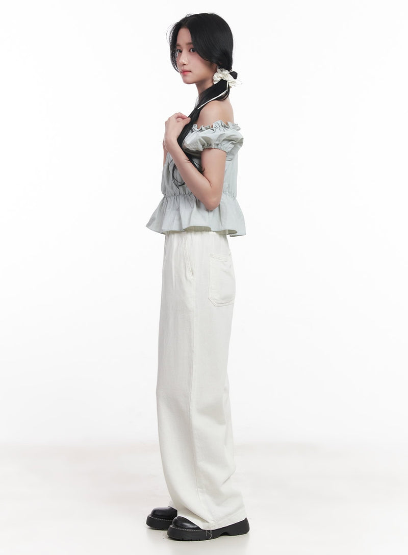 Frill Puff Off-Shoulder Crop Top CY523