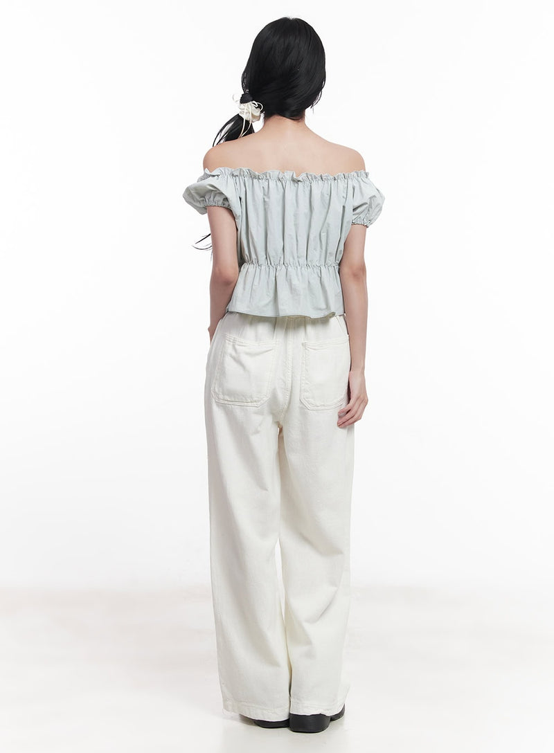 Frill Puff Off-Shoulder Crop Top CY523