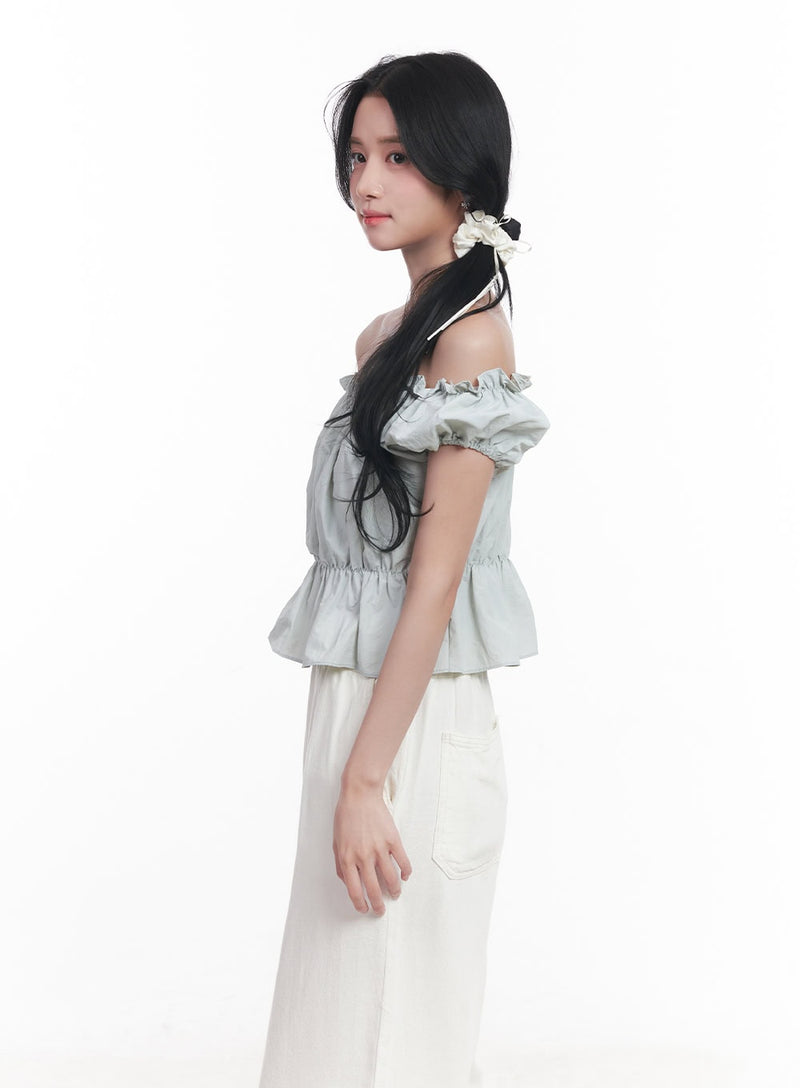 Frill Puff Off-Shoulder Crop Top CY523