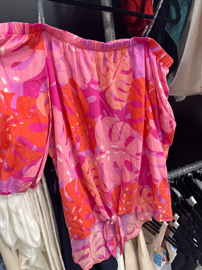 OFF THE SHOULDER PALM PRINT (PINK)