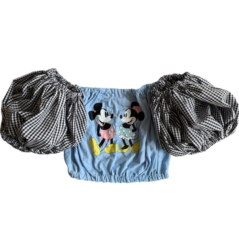 Light Blue Mickey & Minnie w/ Black Gingham Puff (Choose between a T Shirt Puff or Off Shoulder)