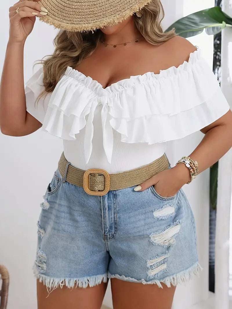 Loretta Off Shoulder Plus Size Short Sleeve Top