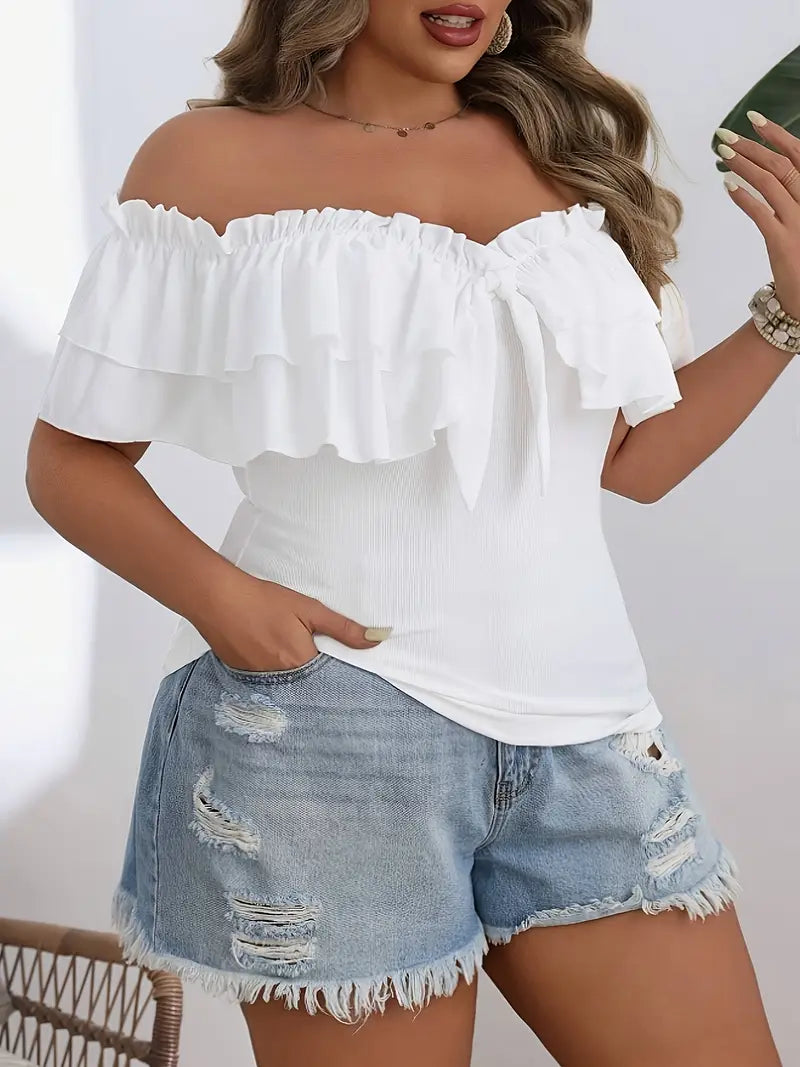 Loretta Off Shoulder Plus Size Short Sleeve Top
