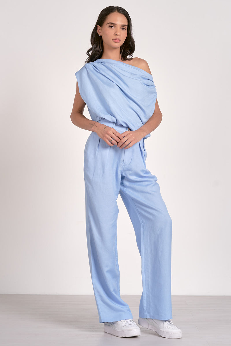 (Elan) Slouchy Off Shoulder Top - Light Blue