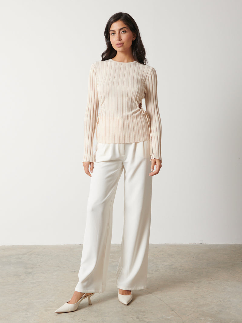 Dahlia Cut Out Waist Knit Top - Cream