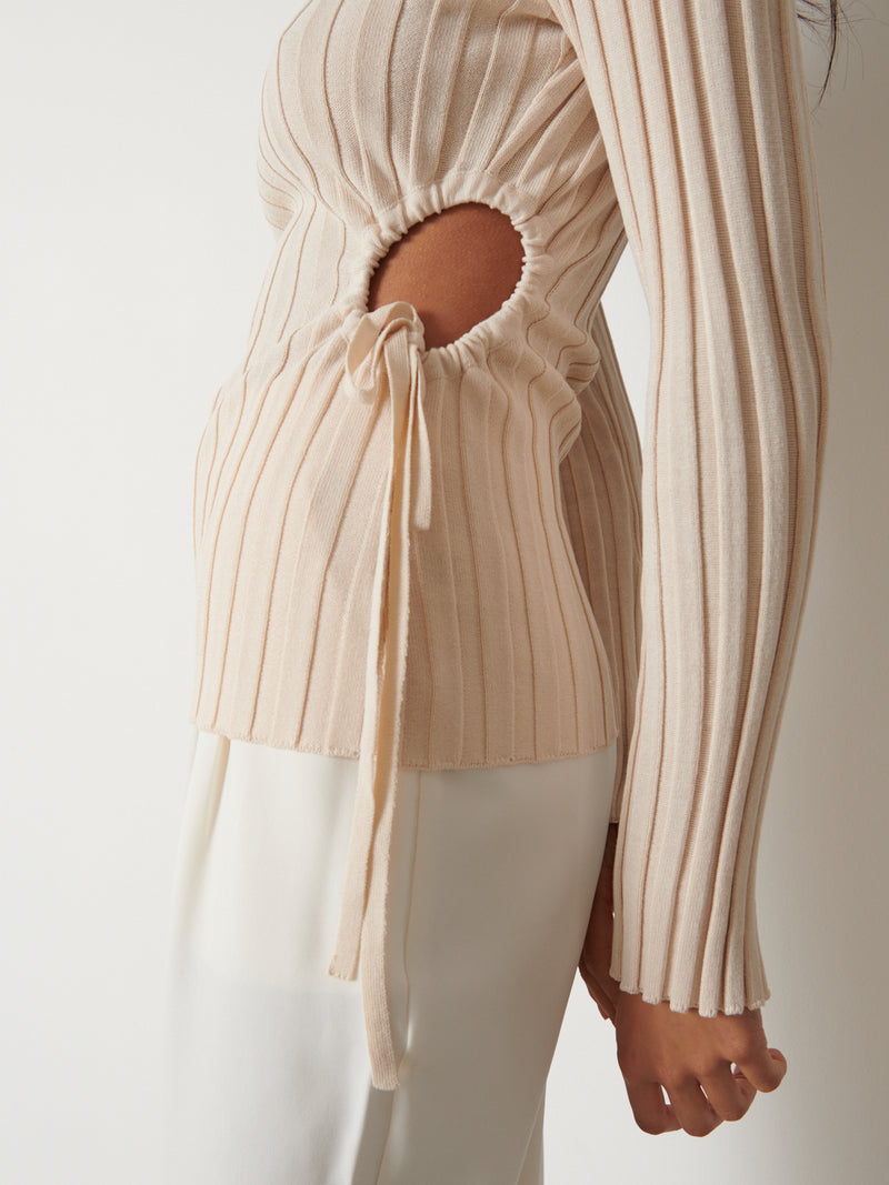 Dahlia Cut Out Waist Knit Top - Cream