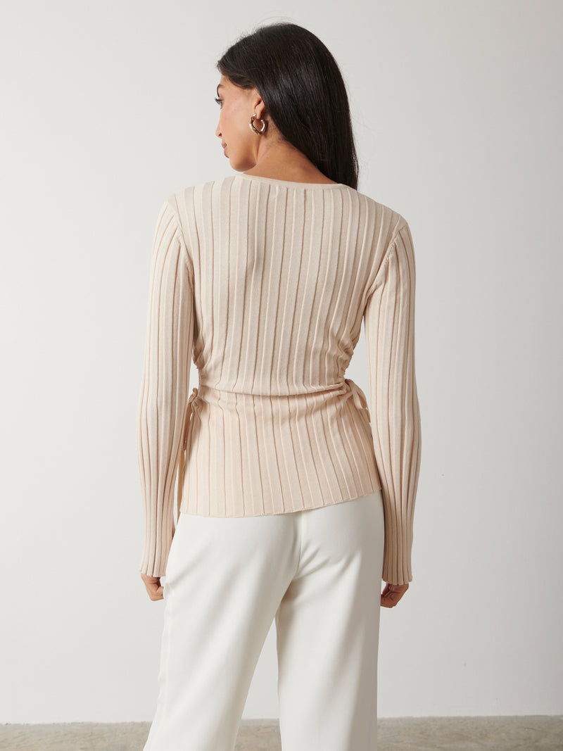 Dahlia Cut Out Waist Knit Top - Cream