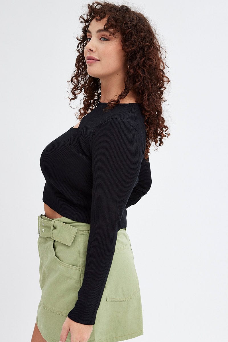 Black Knit Top Cut Out Long Sleeve