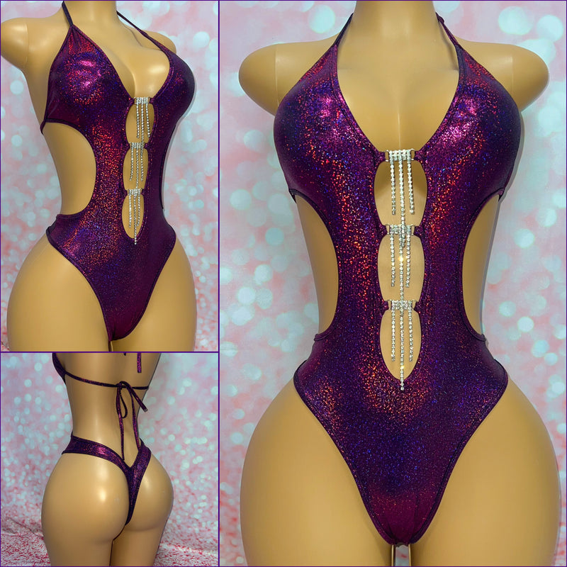 Dangle Cut Out Bodysuit Purple