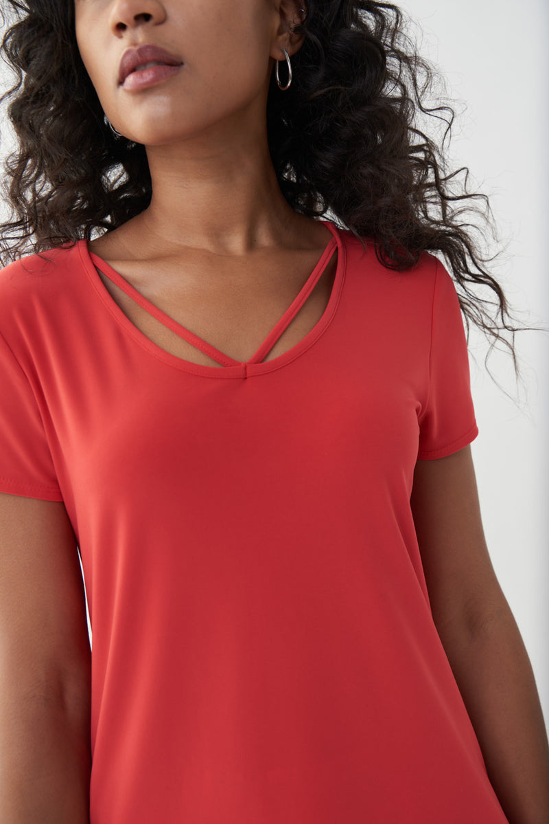 Joseph Ribkoff Lacquer Red Cut-Out Top Style 222136