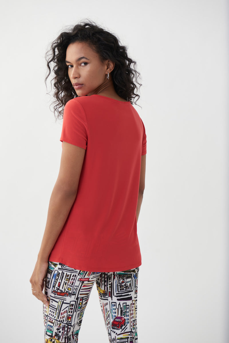 Joseph Ribkoff Lacquer Red Cut-Out Top Style 222136