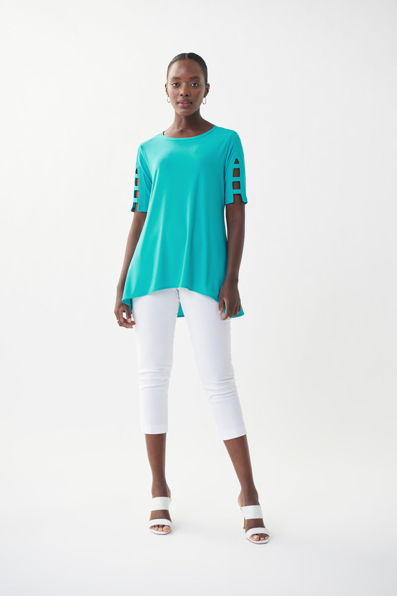Joseph Ribkoff Aruba Blue Cut-Out Sleeve Top Style 222079