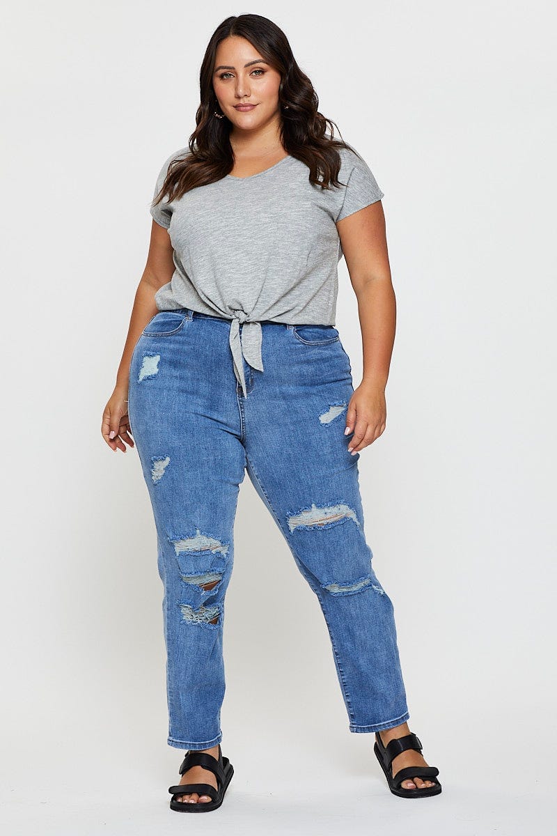 Grey Crop T-shirt Crew Neck Short Sleeve Knot Semi