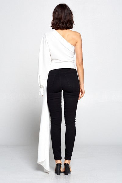Black One Balloon Sleeve Cut-Out Top