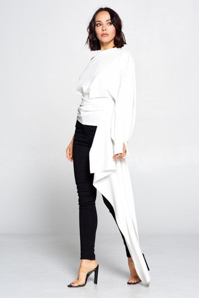 Black One Balloon Sleeve Cut-Out Top