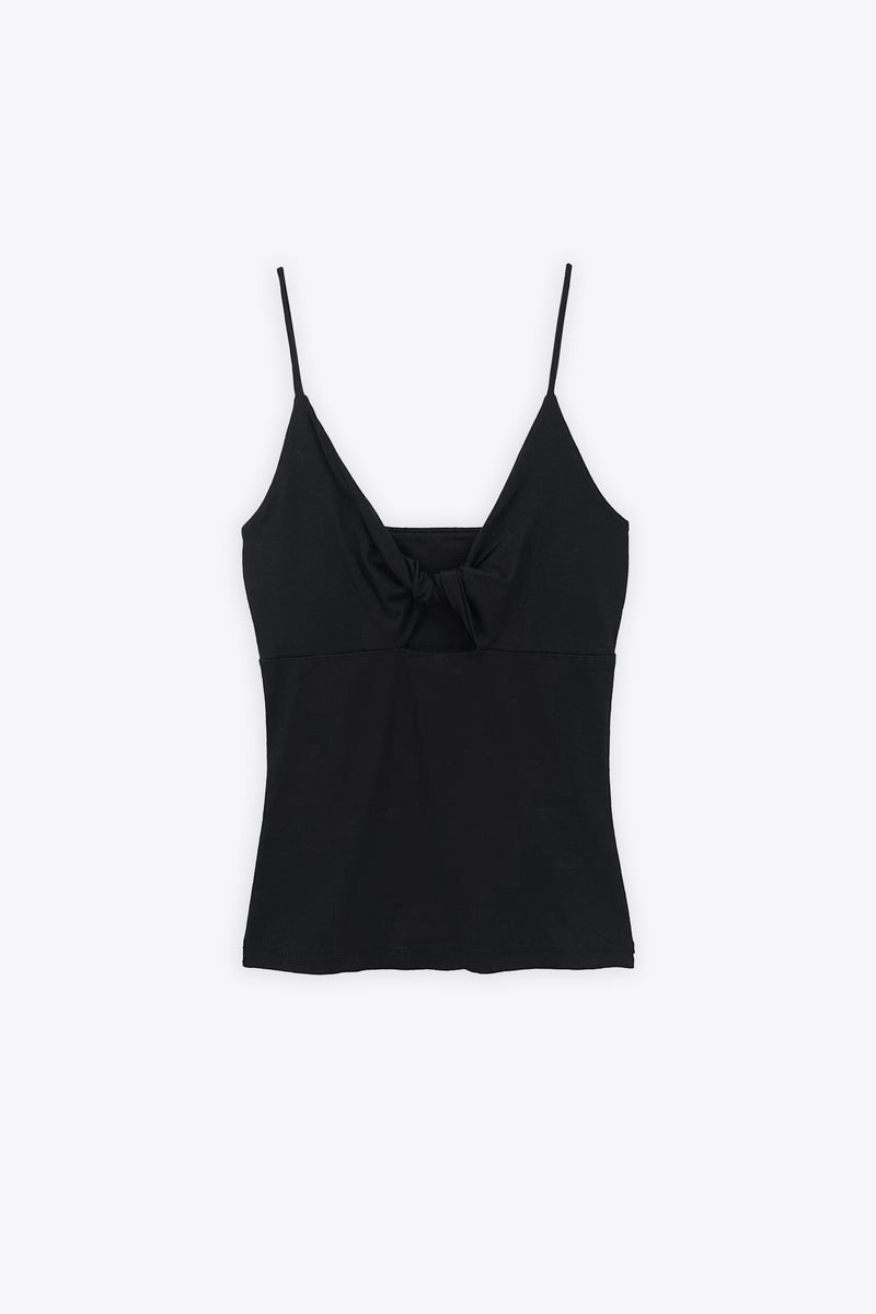 Black jersey top with front knot detail - Twisted Cut-Out Top