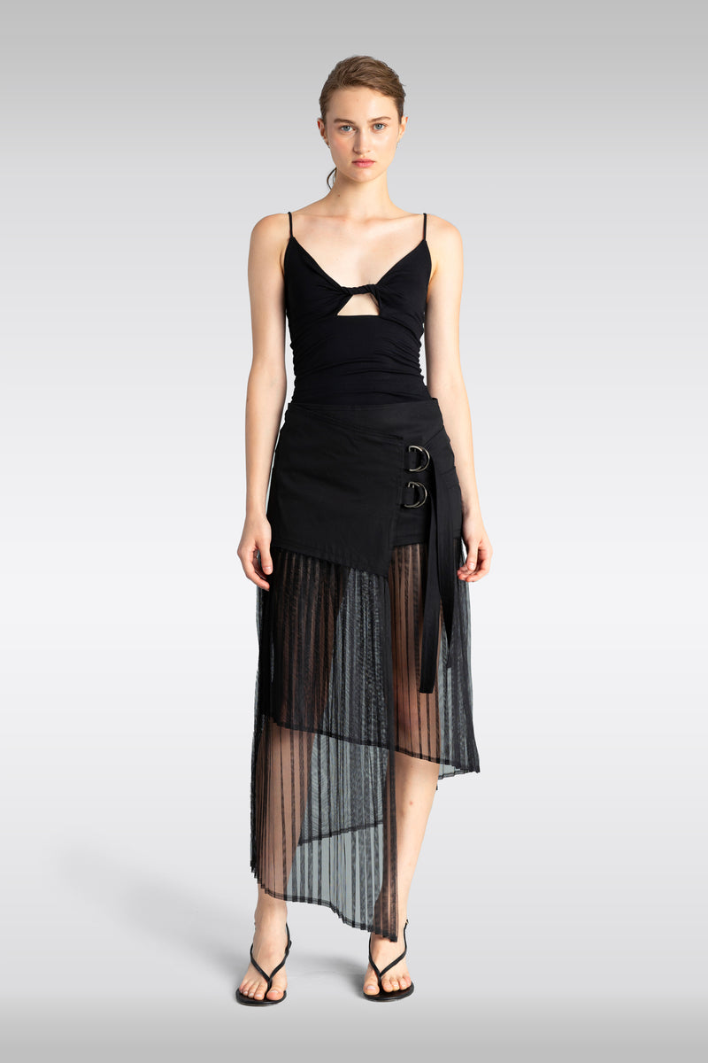 Black jersey top with front knot detail - Twisted Cut-Out Top