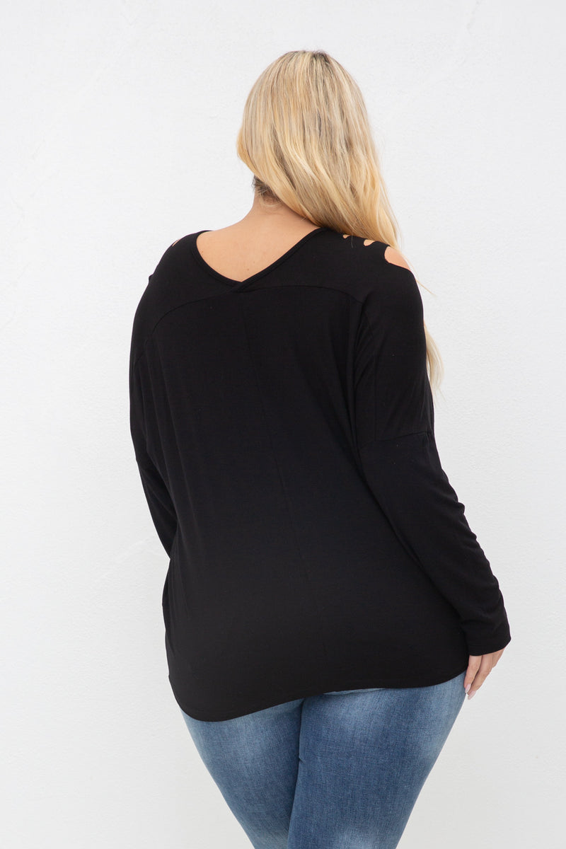 Plus Size Womens Cut Out Long Sleeve Rhinestone stud Skull Top
