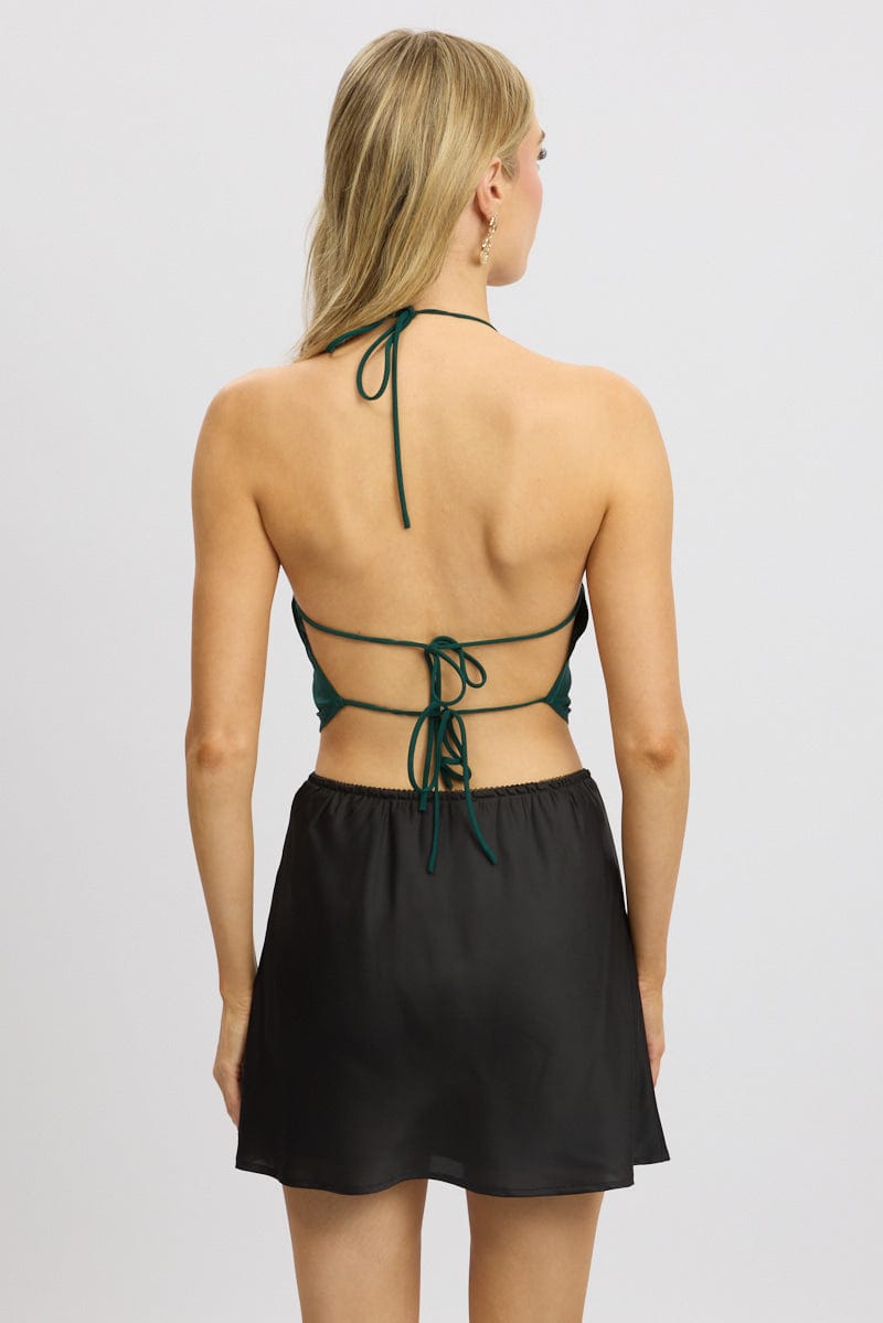 Green Cowl Neck Top Backless