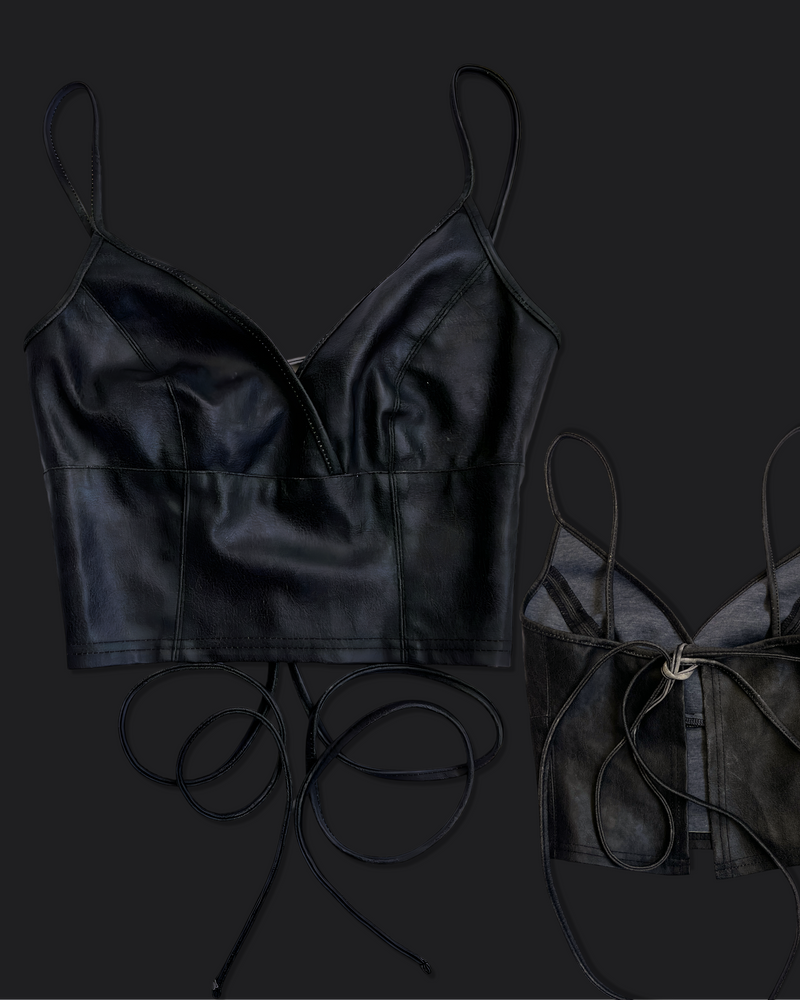 00's Morgan faux leather backless tie top