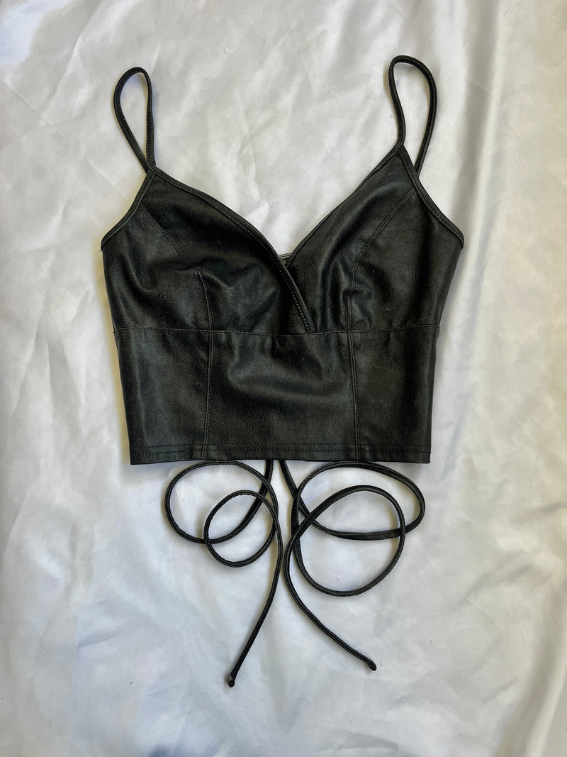 00's Morgan faux leather backless tie top