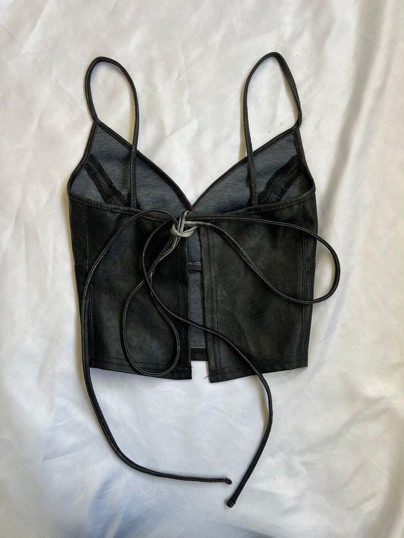 00's Morgan faux leather backless tie top