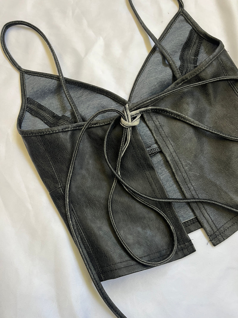 00's Morgan faux leather backless tie top