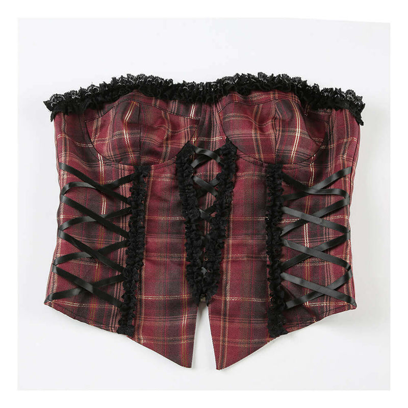 Sexy Lace-Trimmed Irregular Strappy Plaid Backless Tube Vest