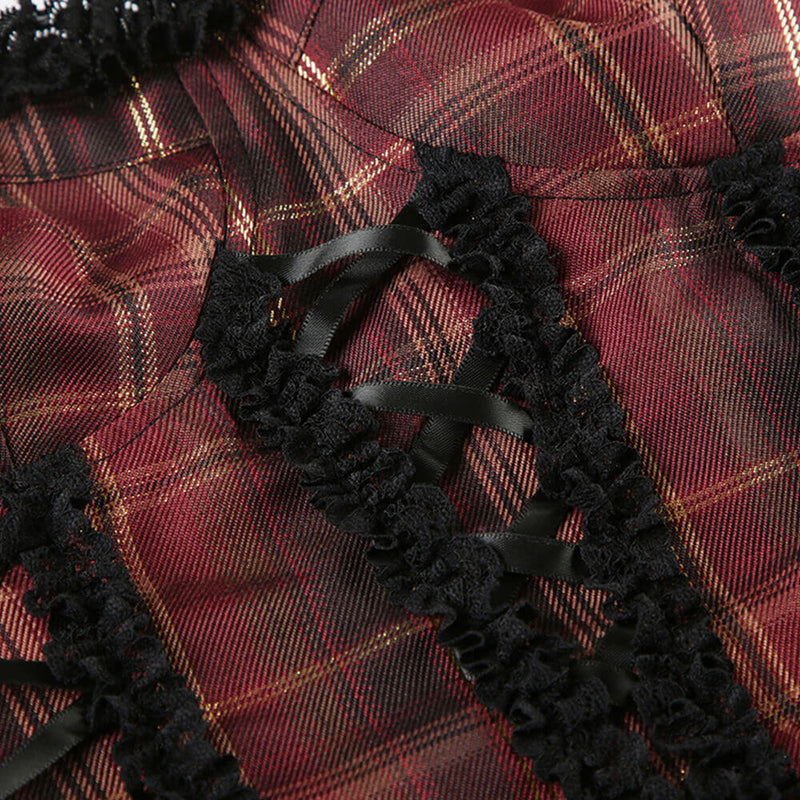 Sexy Lace-Trimmed Irregular Strappy Plaid Backless Tube Vest