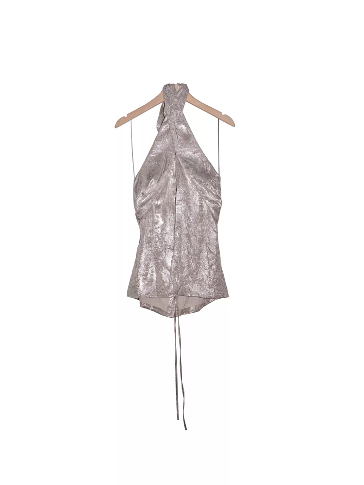 halterneck backless lace-up vest