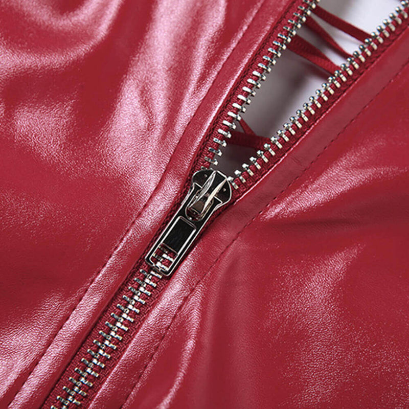 Sexy Slim Backless Lace-Up Hollow PU Leather Top