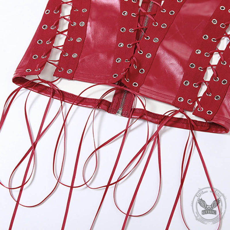 Sexy Slim Backless Lace-Up Hollow PU Leather Top