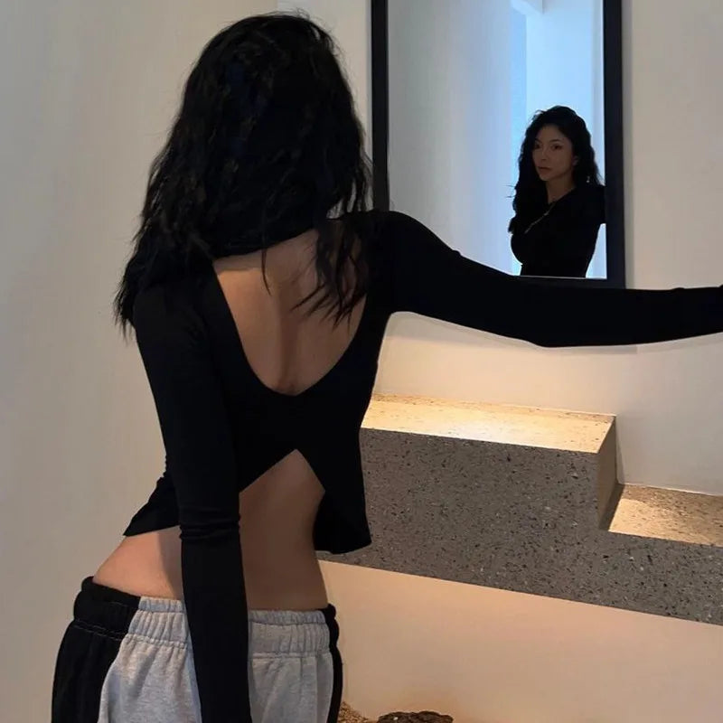 TrendoraXeemilo Sexy Backless Long Sleeve Gothic Crop Top