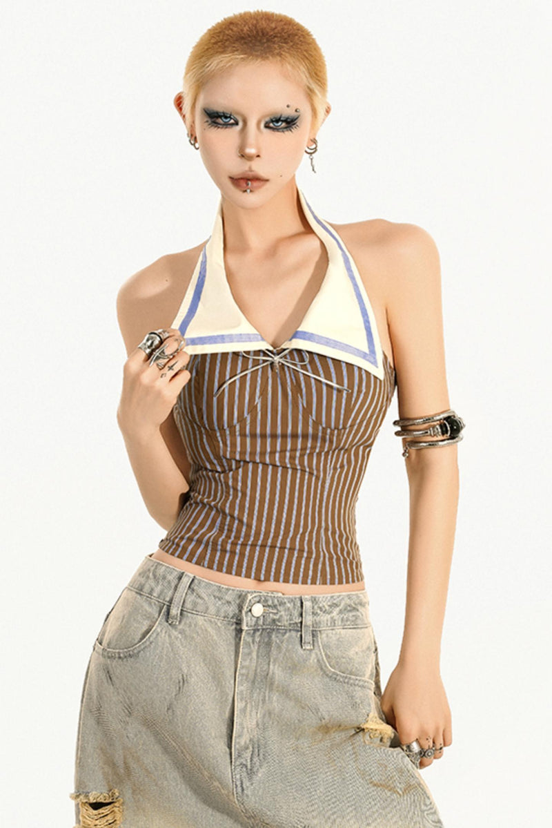 Backless Navy Striped Tank Top