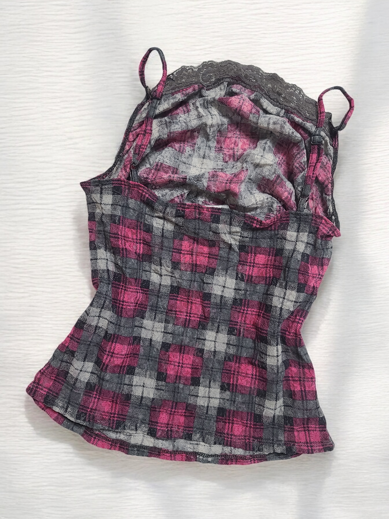 90s vintage plaid flirty backless top