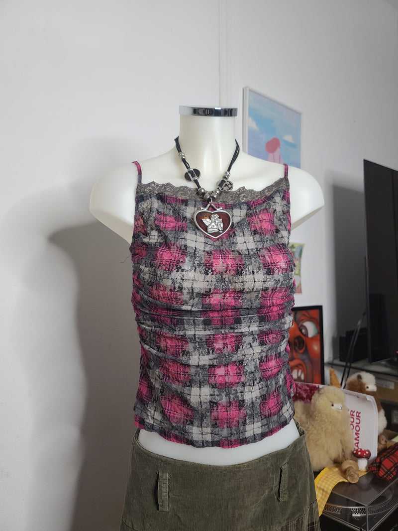 90s vintage plaid flirty backless top