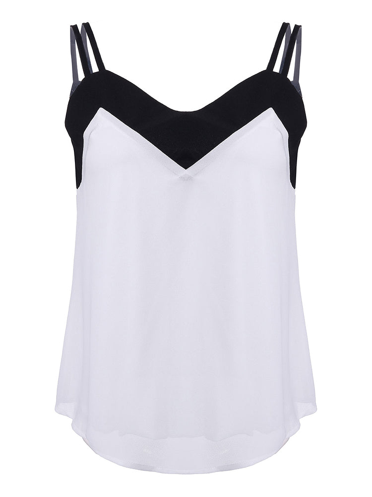 XS-4XL Women Sexy Strap V Neck Backless Chiffon Vest Tank Top