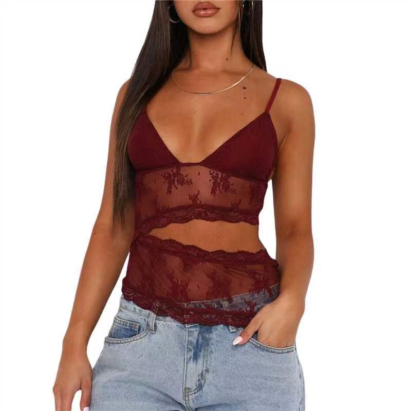 Women’s Backless Tank Top - Lace V Neck Sling