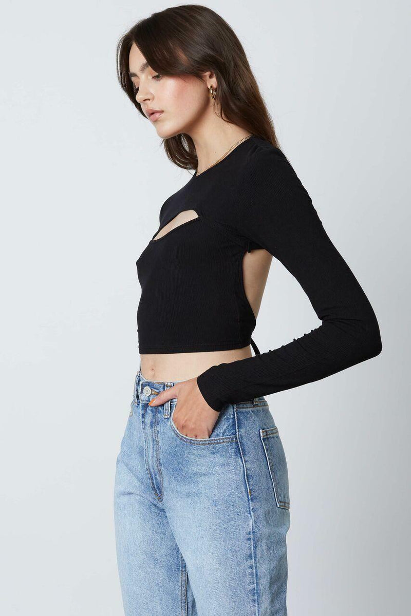 All I Want Black Ribbed Backless Top