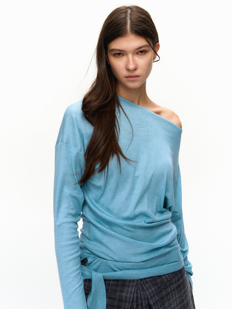 Asymmetrical Diamond Cut-Out Backless Long-Sleeve T-Shirt
