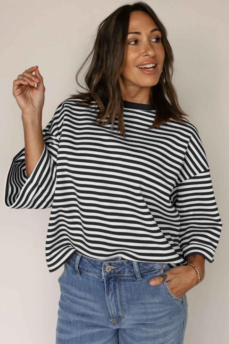 Black Stripe Bowknot Backless T-Shirt